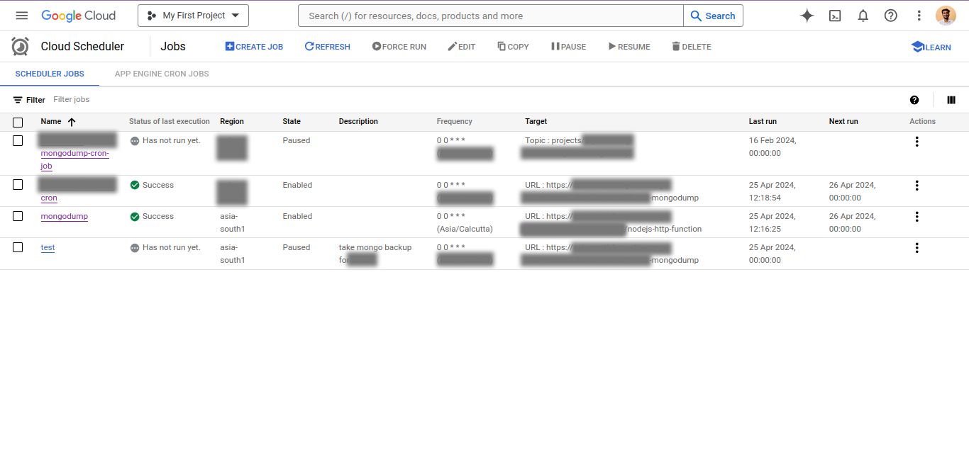 google cloud scheduler dashboard